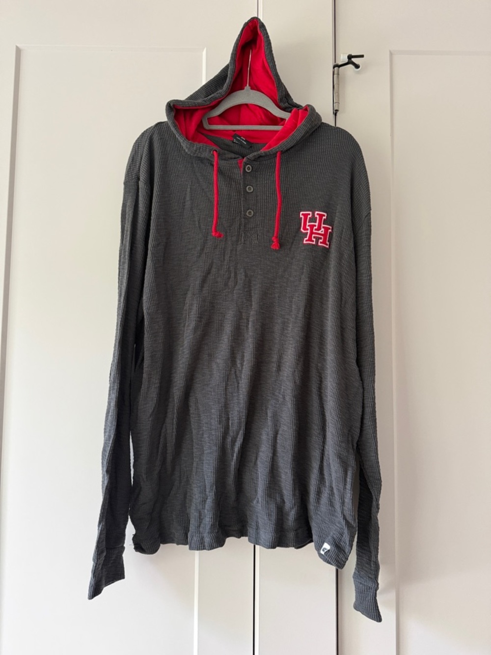 Colosseum Gray Hooded Henley with Red Trim